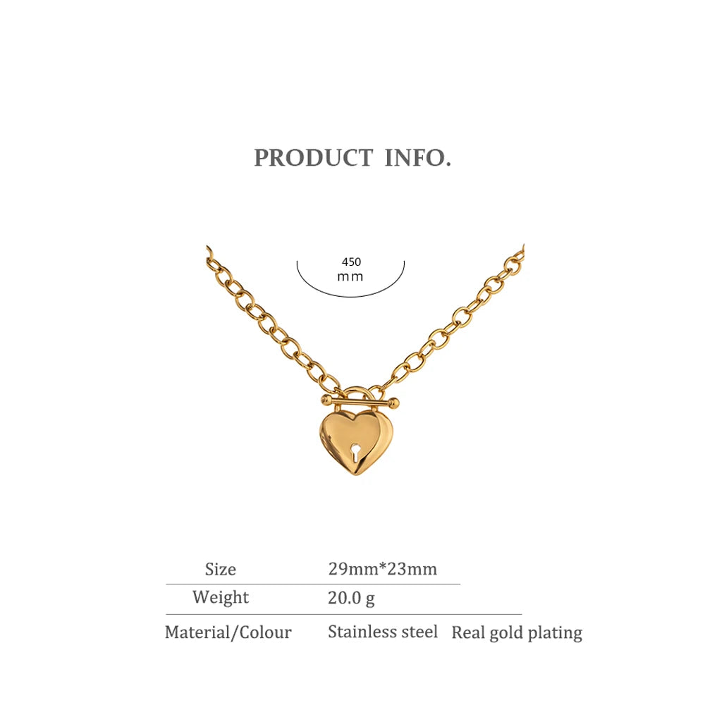 Gold Romantic Heart Lock Chocker Pendant Necklace