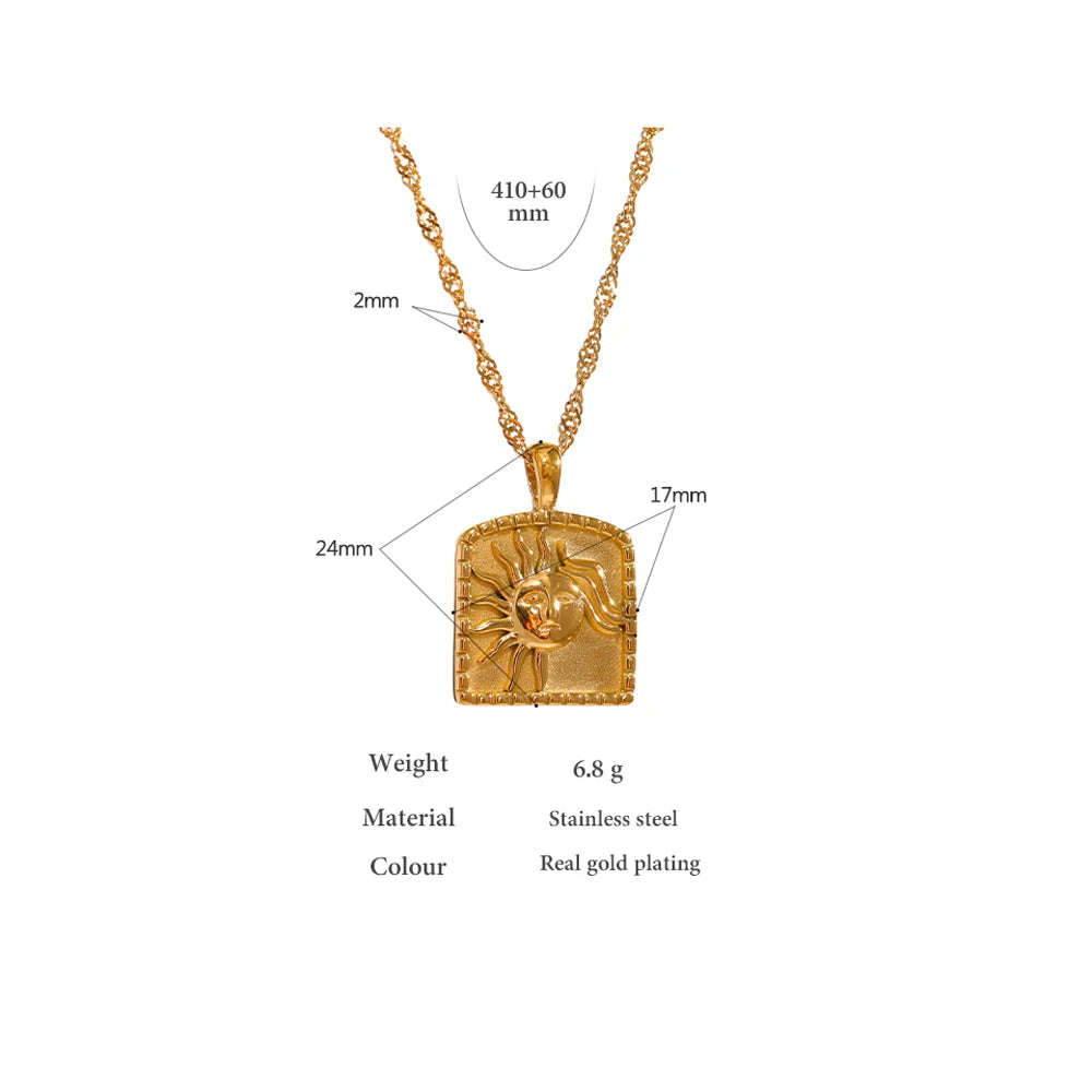 Gold Sun Pendant Collar Celestial Necklace