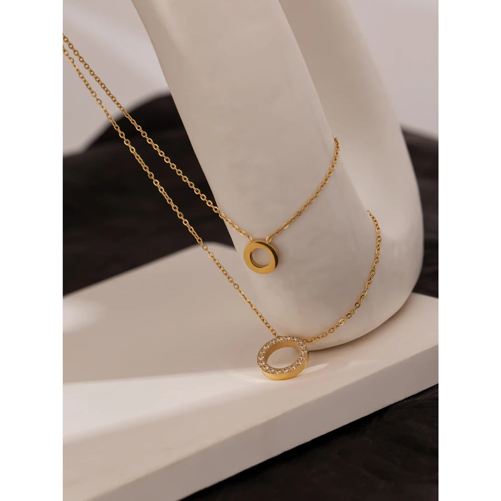 Exquisite Round Hollow Layered Cubic Zirconia Choker Chain Necklace