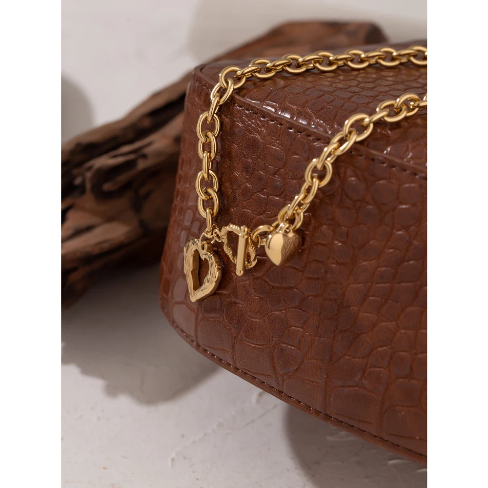 Gold Heart Collars Statement  Charm Texture Pendant Necklace