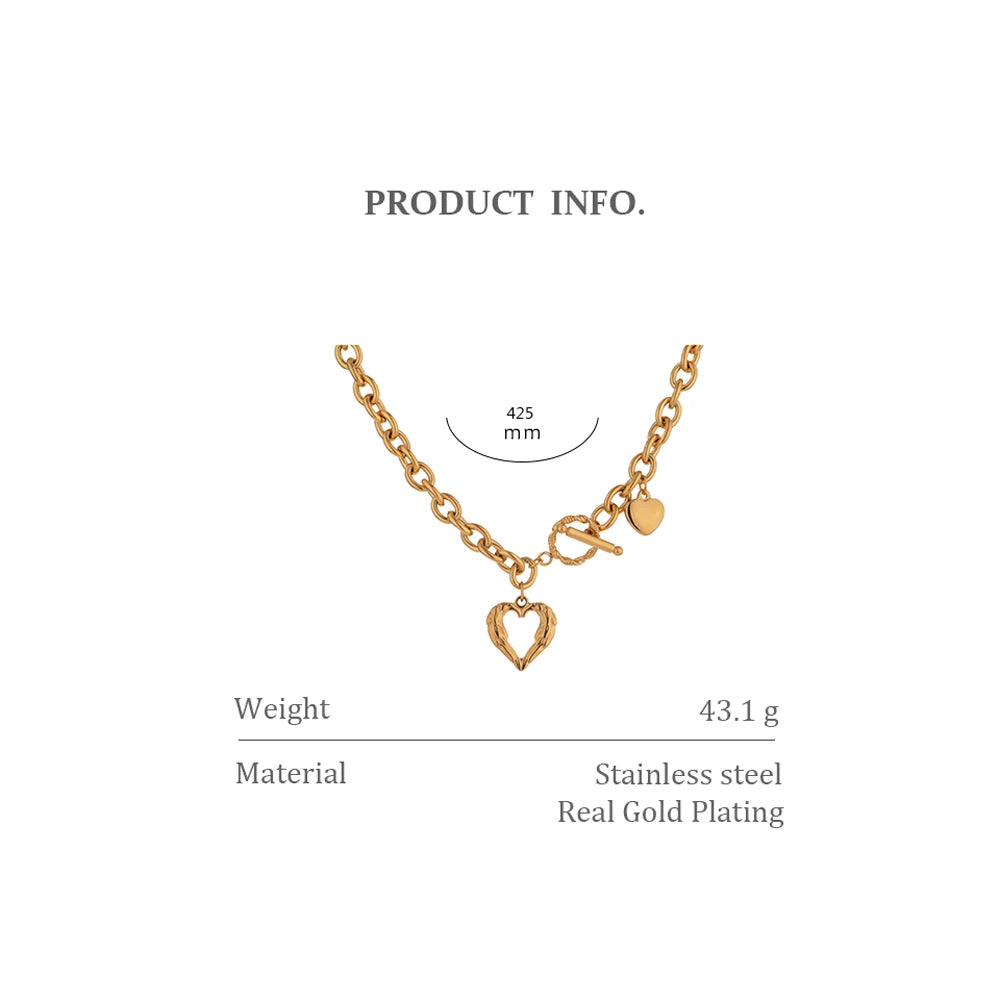 Gold Heart Collars Statement  Charm Texture Pendant Necklace