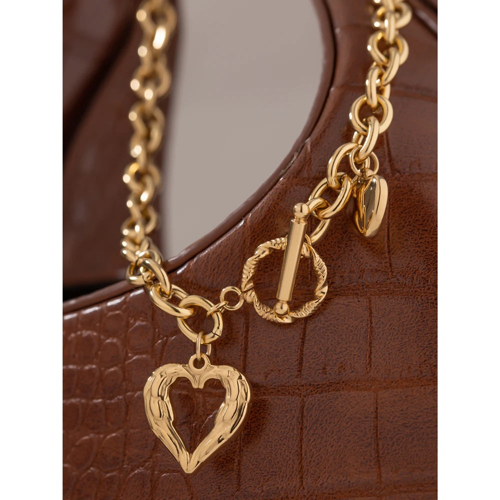 Gold Heart Collars Statement  Charm Texture Pendant Necklace