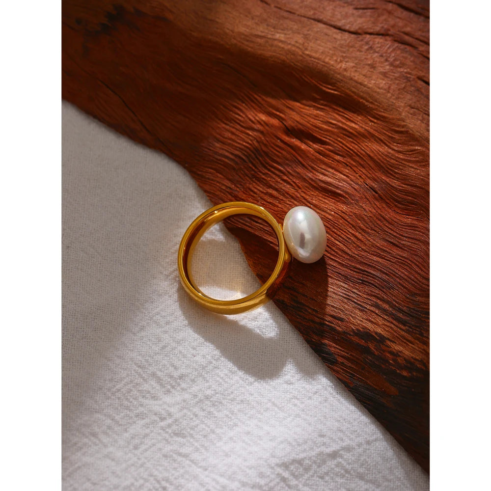 Gold Freshwater Pearl Wedding Engagement Ring