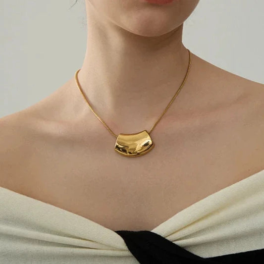 Gold Geometric Pendant Statement Necklace