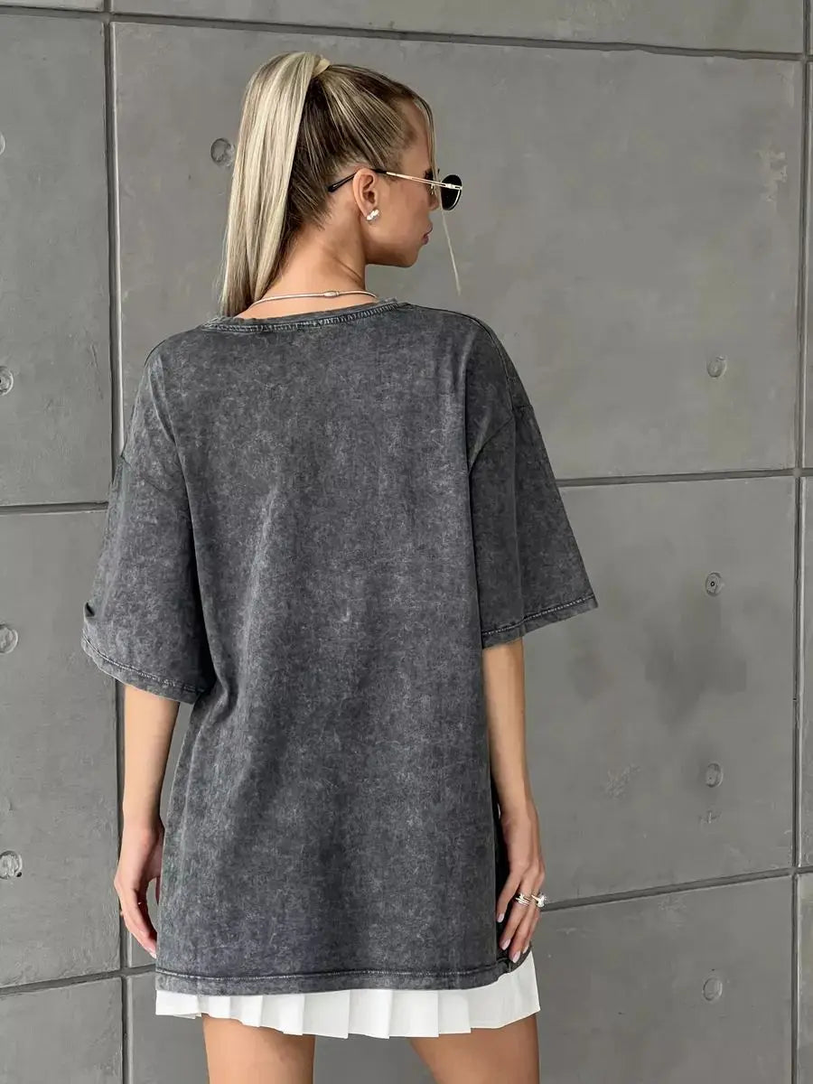 Loose Washed Cotton T-Shirt for Women