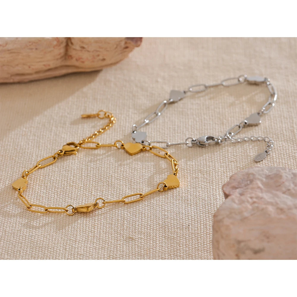 Gold Handmade Chain Heart Charm Bracelet Bangle