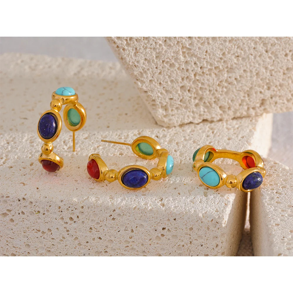 Gold Natural Stone Vintage  Earrings