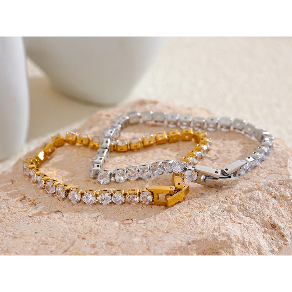 Gold Tennis Cubic Zirconia Chain Wrist Bracelet Bangle