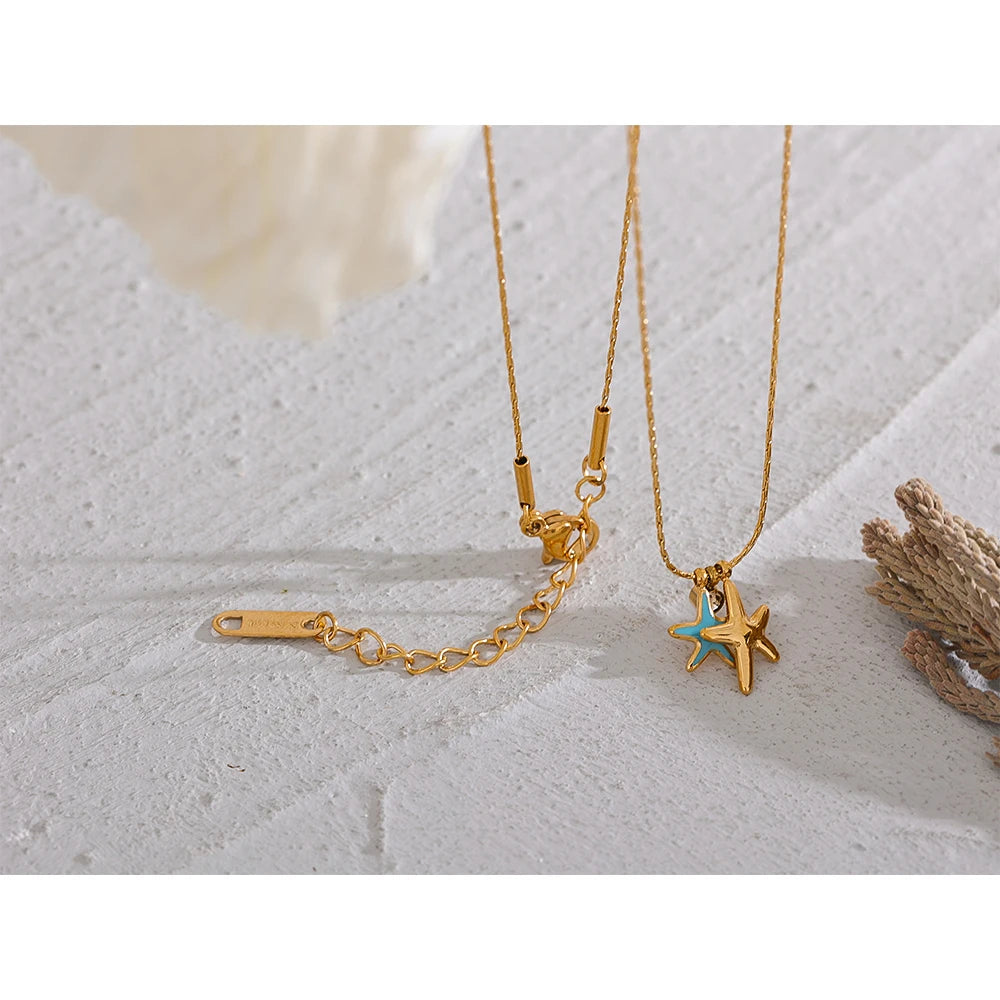 Gold Starfish Summer Starfish CZ Pendant Necklace