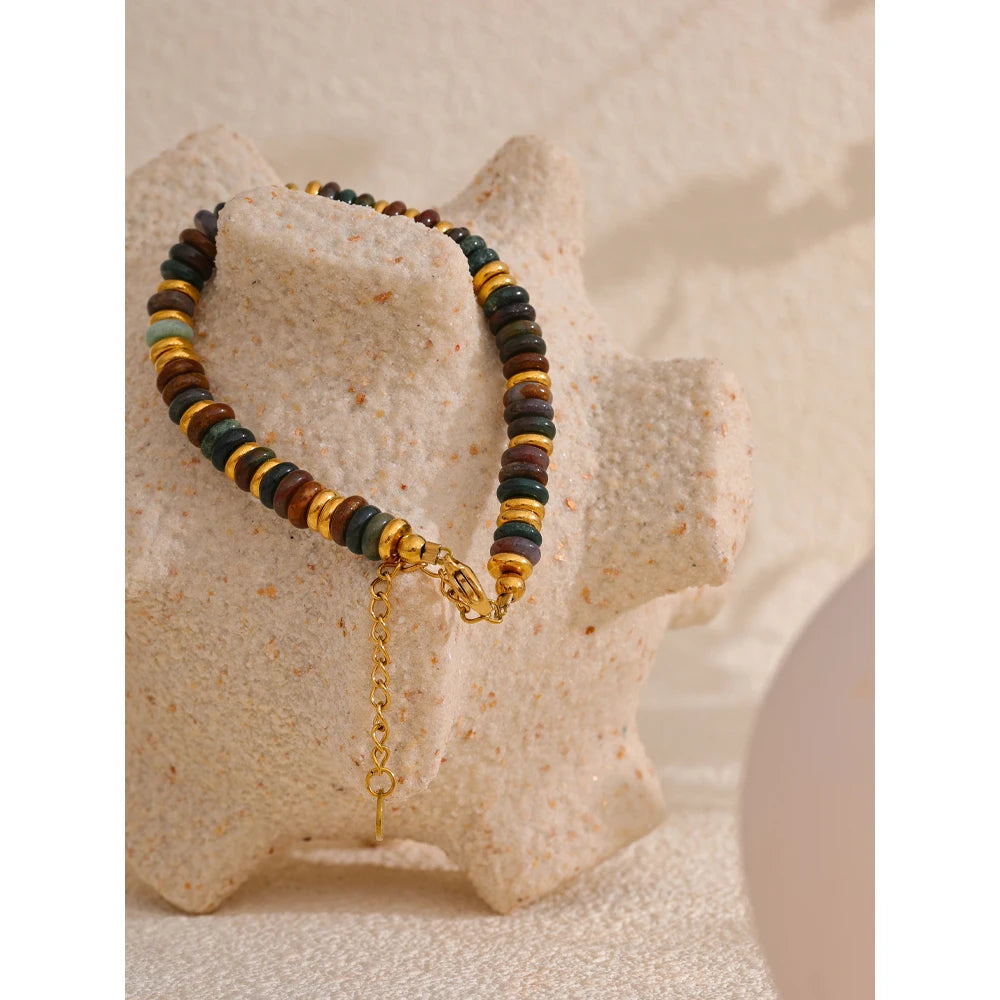 Handmade Natural Stone Beaded Gold Bracelet Bangle