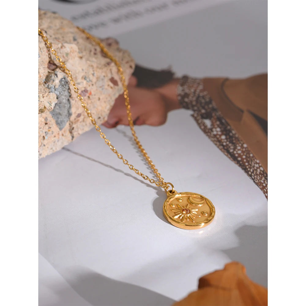 Gold Moon and Sun Celestial Pendant Necklace