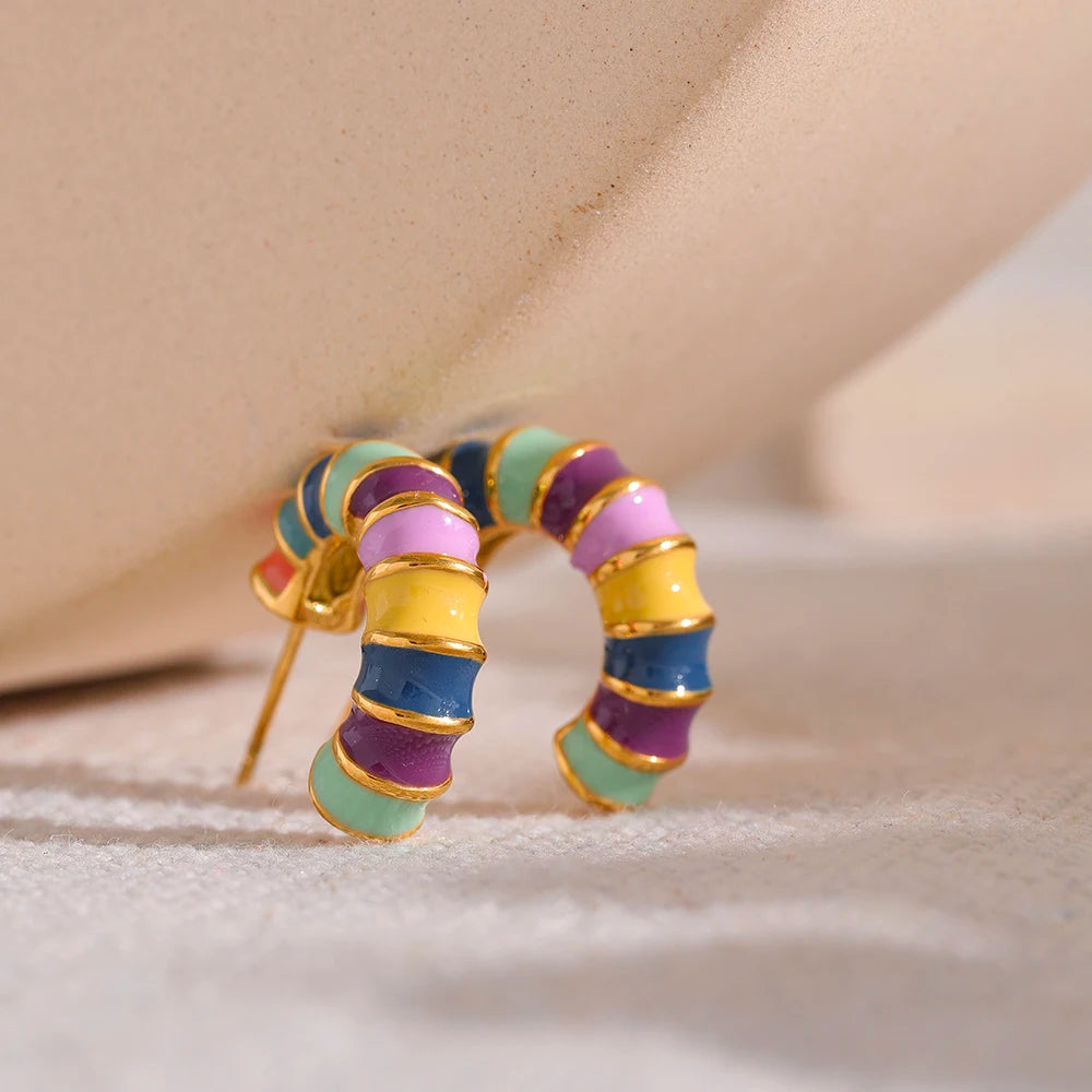 Colourful Enamel Gold Earring