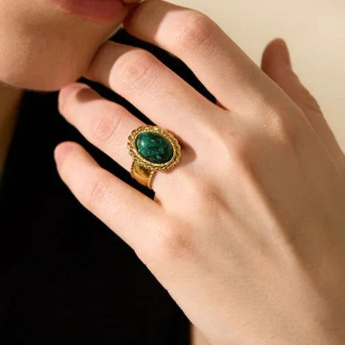 Gold Natural Turquoise Tiger Eye Stone Statement Ring