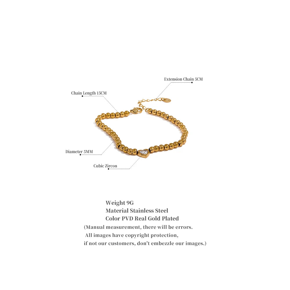 Gold Heart Cubic Zircon Heart Handmade Bracelet Bangle