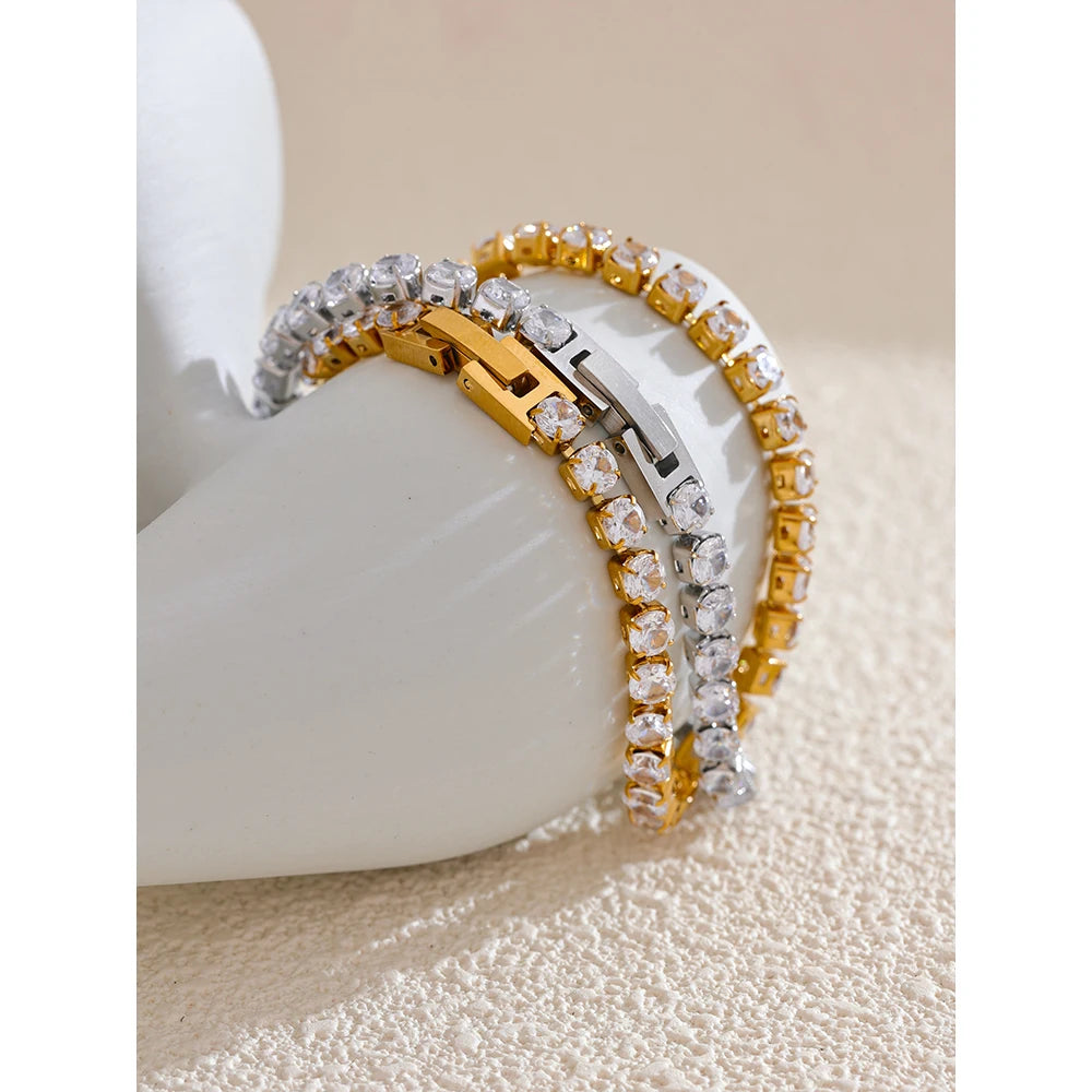 Gold Tennis Cubic Zirconia Chain Wrist Bracelet Bangle