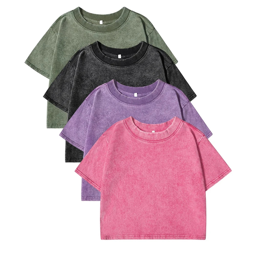 Washed Solid Colour Crop T-Shirt