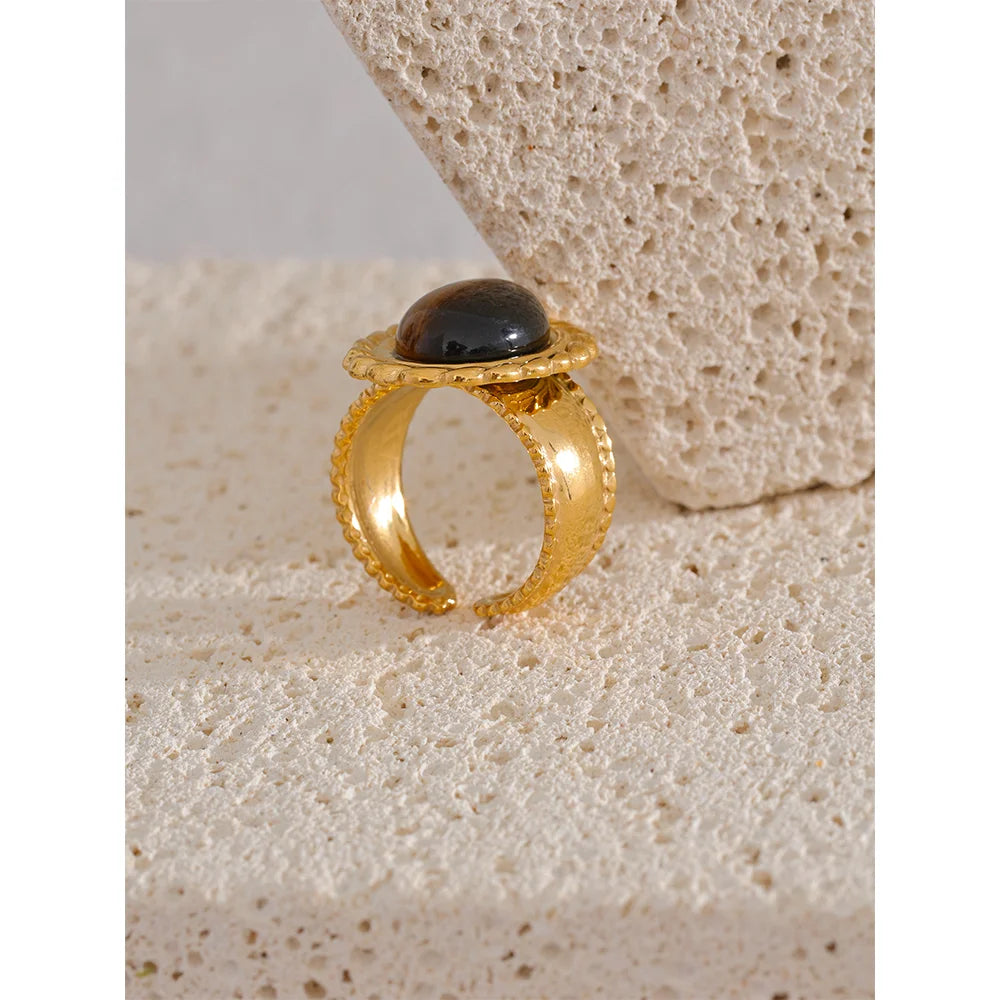 Gold Natural Turquoise Tiger Eye Stone Statement Ring