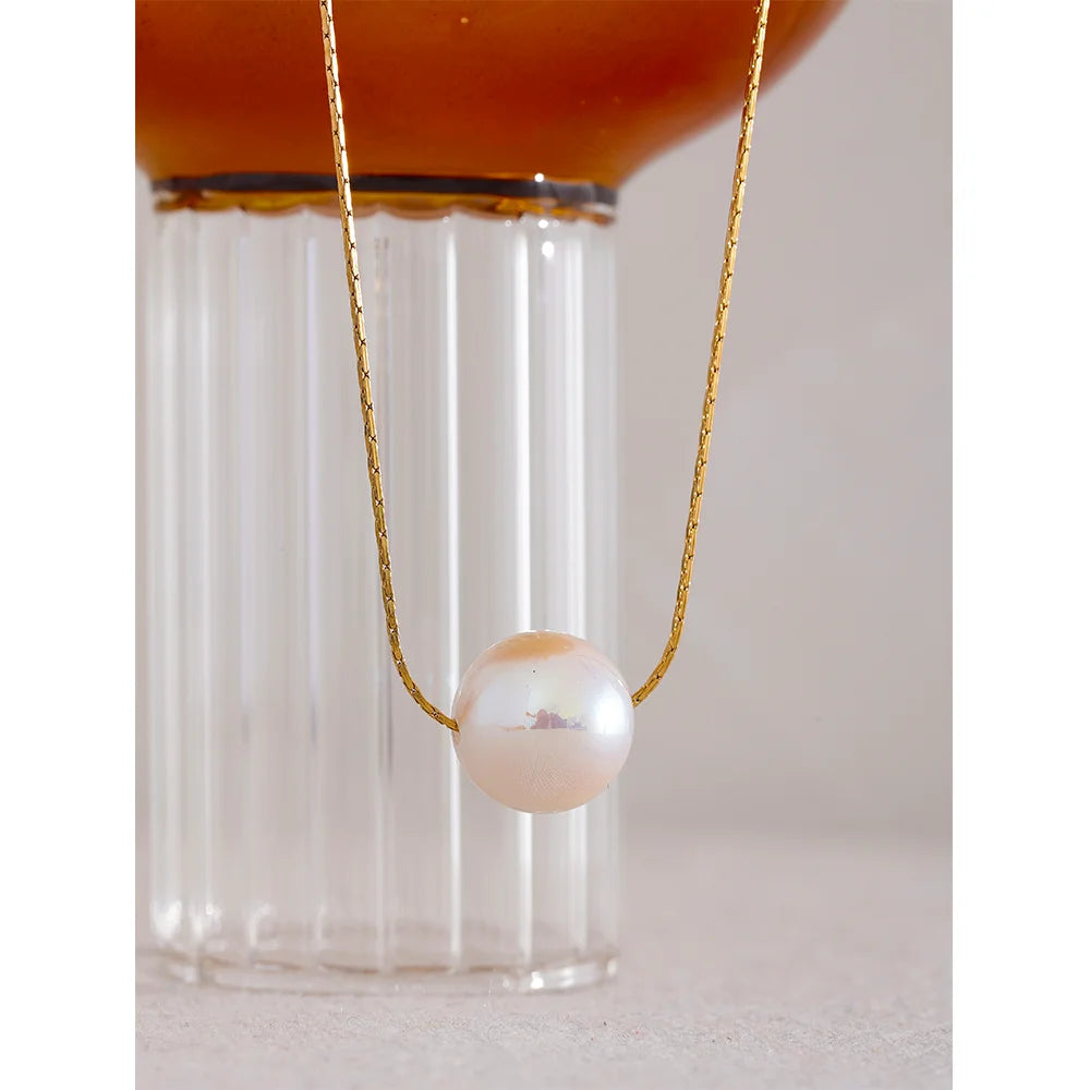 Lab Grown Pearl Gold Chain Stainless Steel Necklace