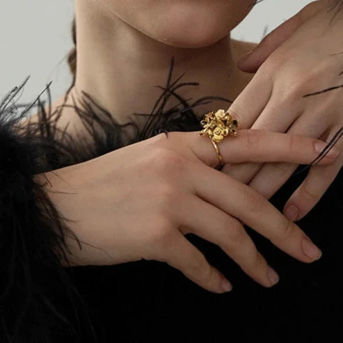 Gold Chic Stereoscopic Flower Adjustable Ring