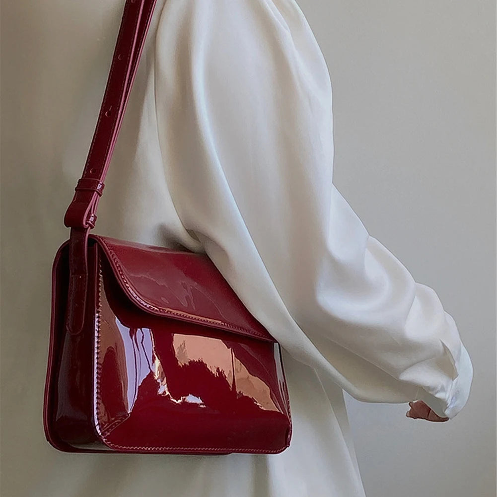 Retro Patent Leather Shoulder Bag For Women