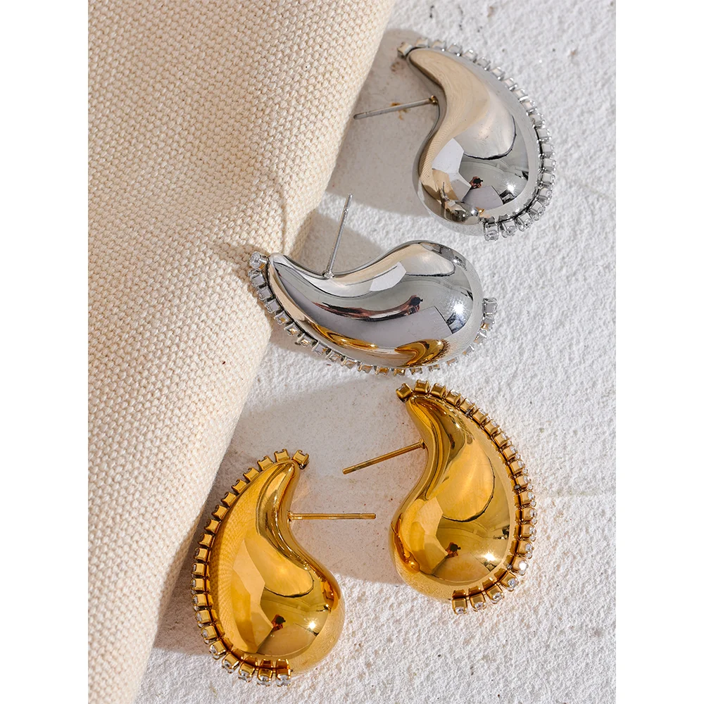 Gold Water Drop Cubic Zirconia Earrings