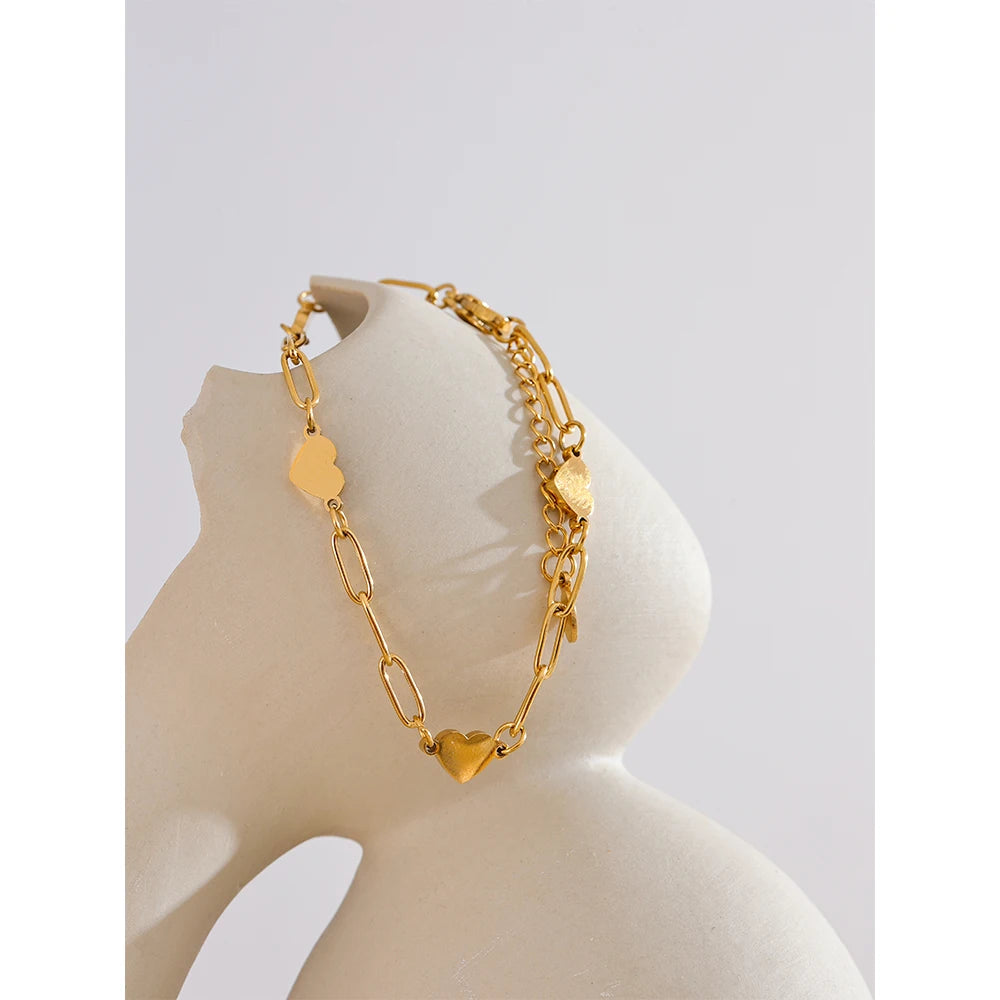 Gold Handmade Chain Heart Charm Bracelet Bangle