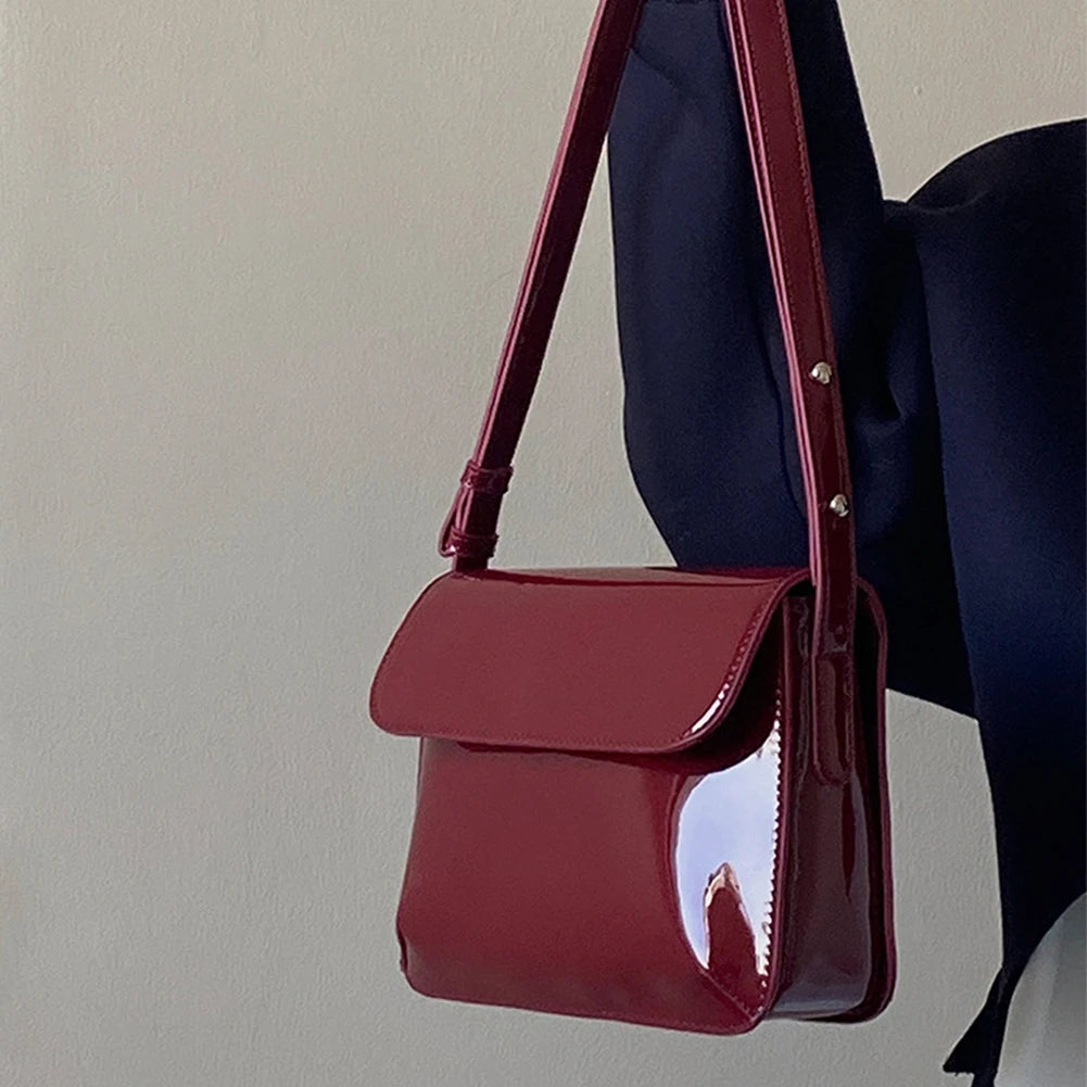 Retro Patent Leather Shoulder Bag For Women