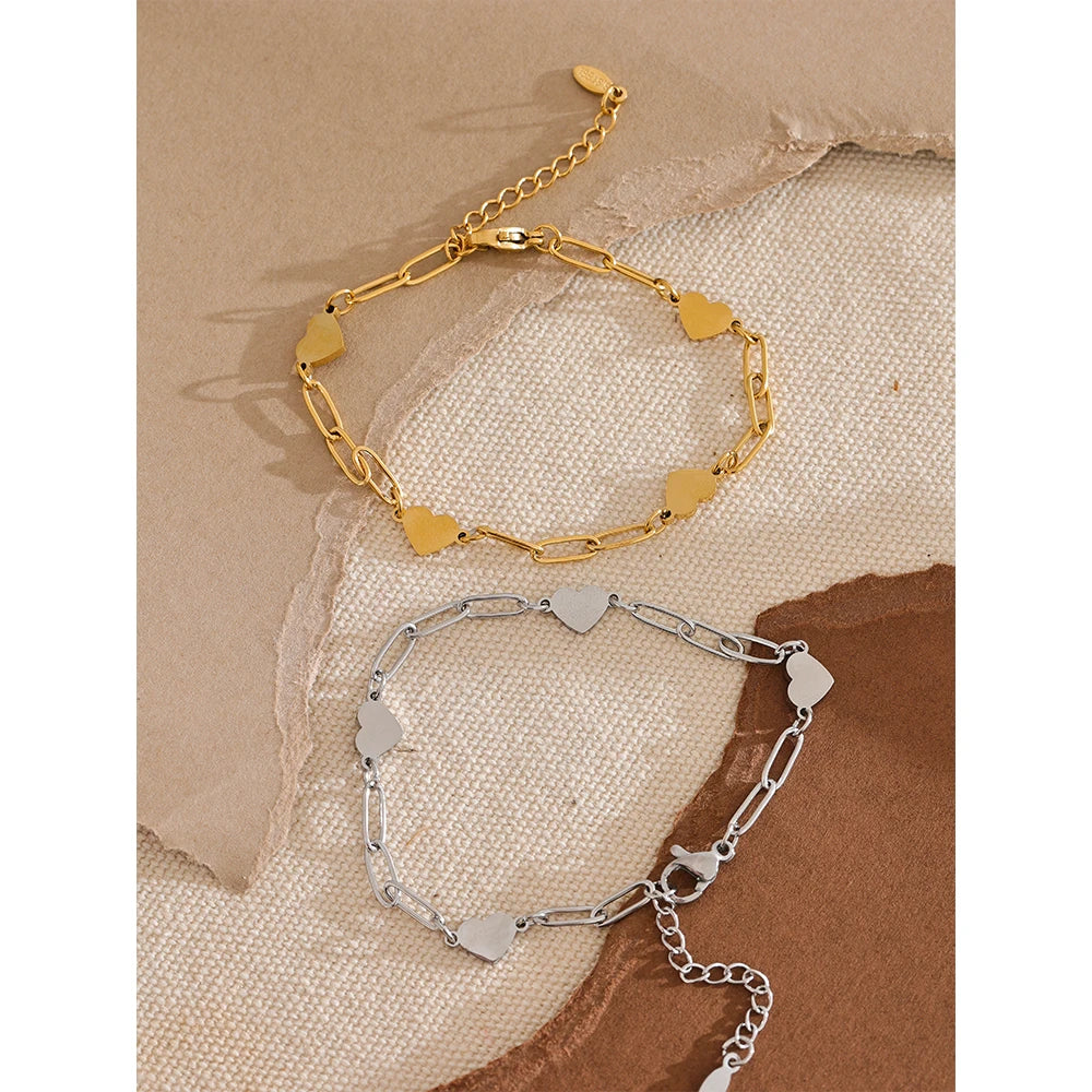 Gold Handmade Chain Heart Charm Bracelet Bangle