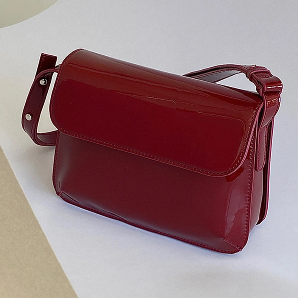 Retro Patent Leather Shoulder Bag For Women