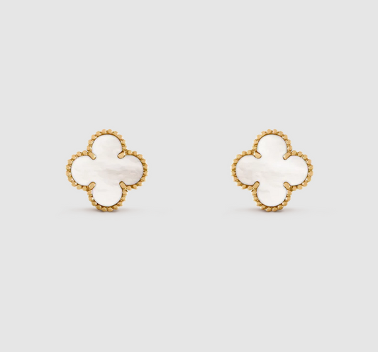 Sterling Silver Clover Pearl Stud Earrings