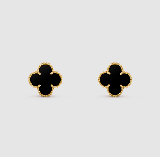 925 Sterling Silver Clover Black Stud Earrings