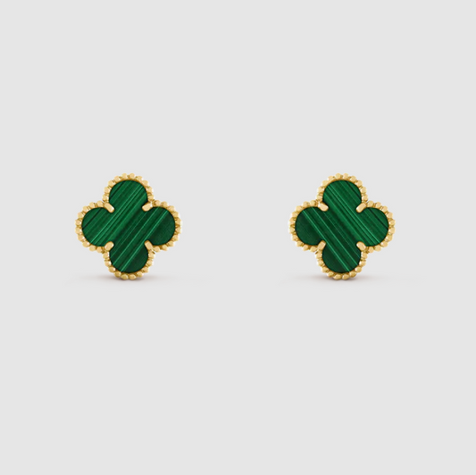 925 Sterling Silver Clover Green Stud Earrings