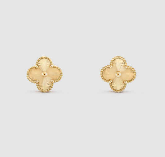 925 Sterling Silver Clover Gold Stud Earrings