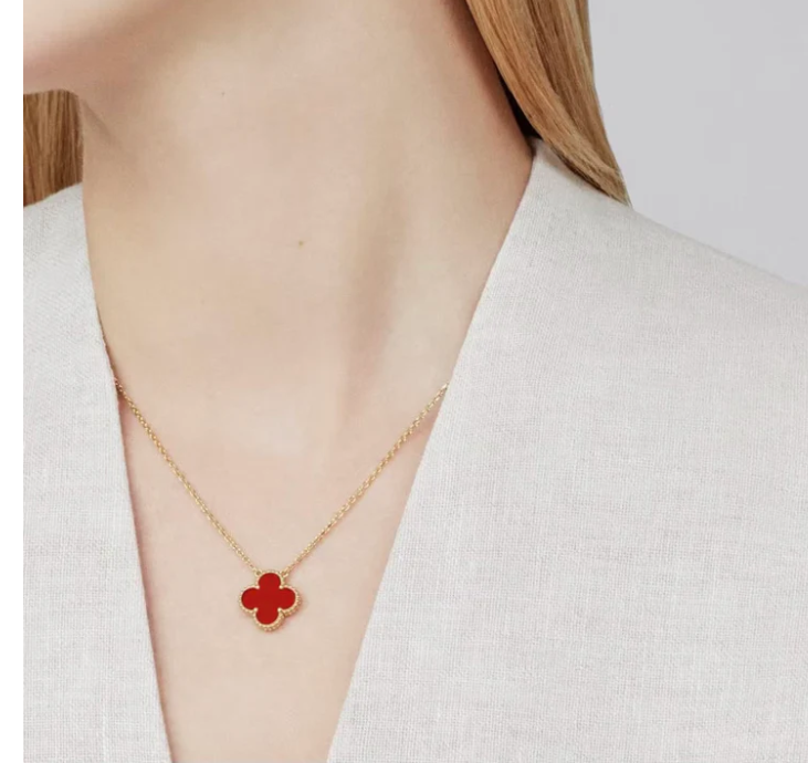 Sterling Silver Clover Red Necklace