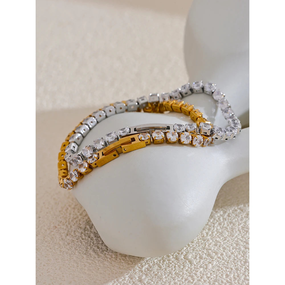 Gold Tennis Cubic Zirconia Chain Wrist Bracelet Bangle