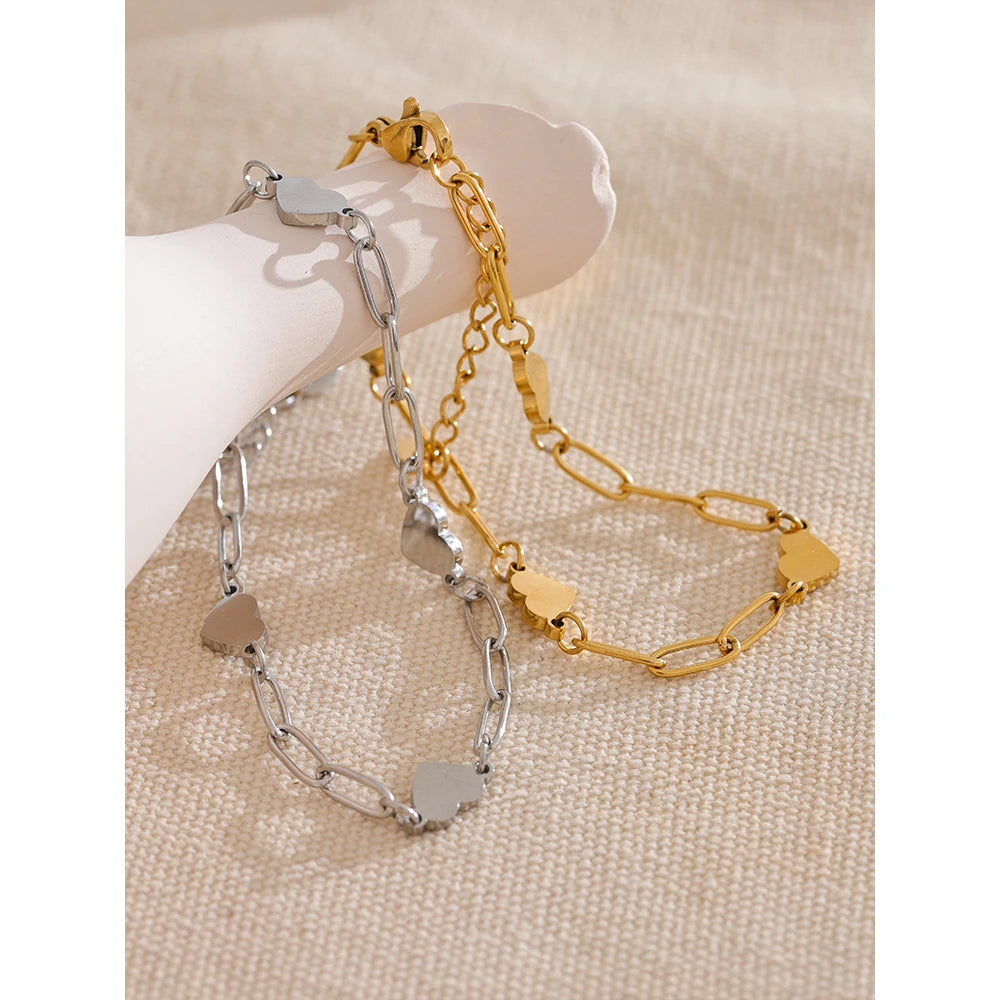 Gold Handmade Chain Heart Charm Bracelet Bangle