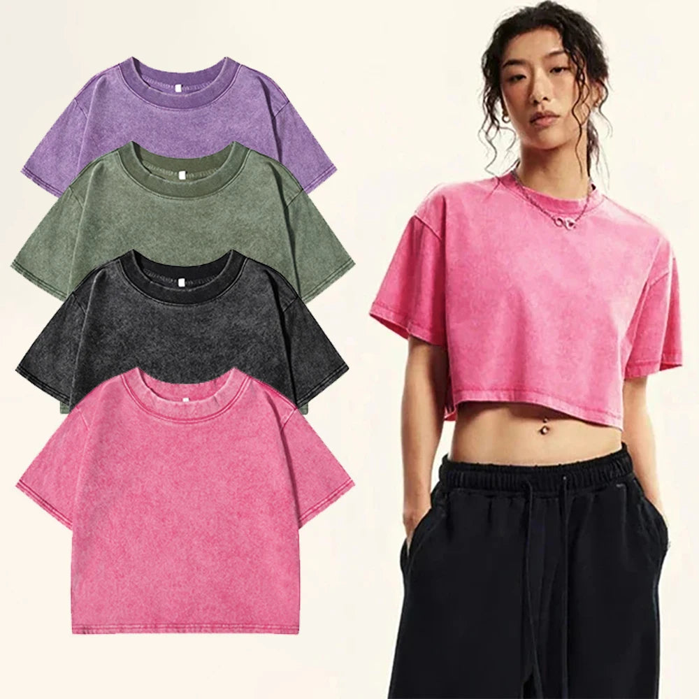 Washed Solid Colour Crop T-Shirt