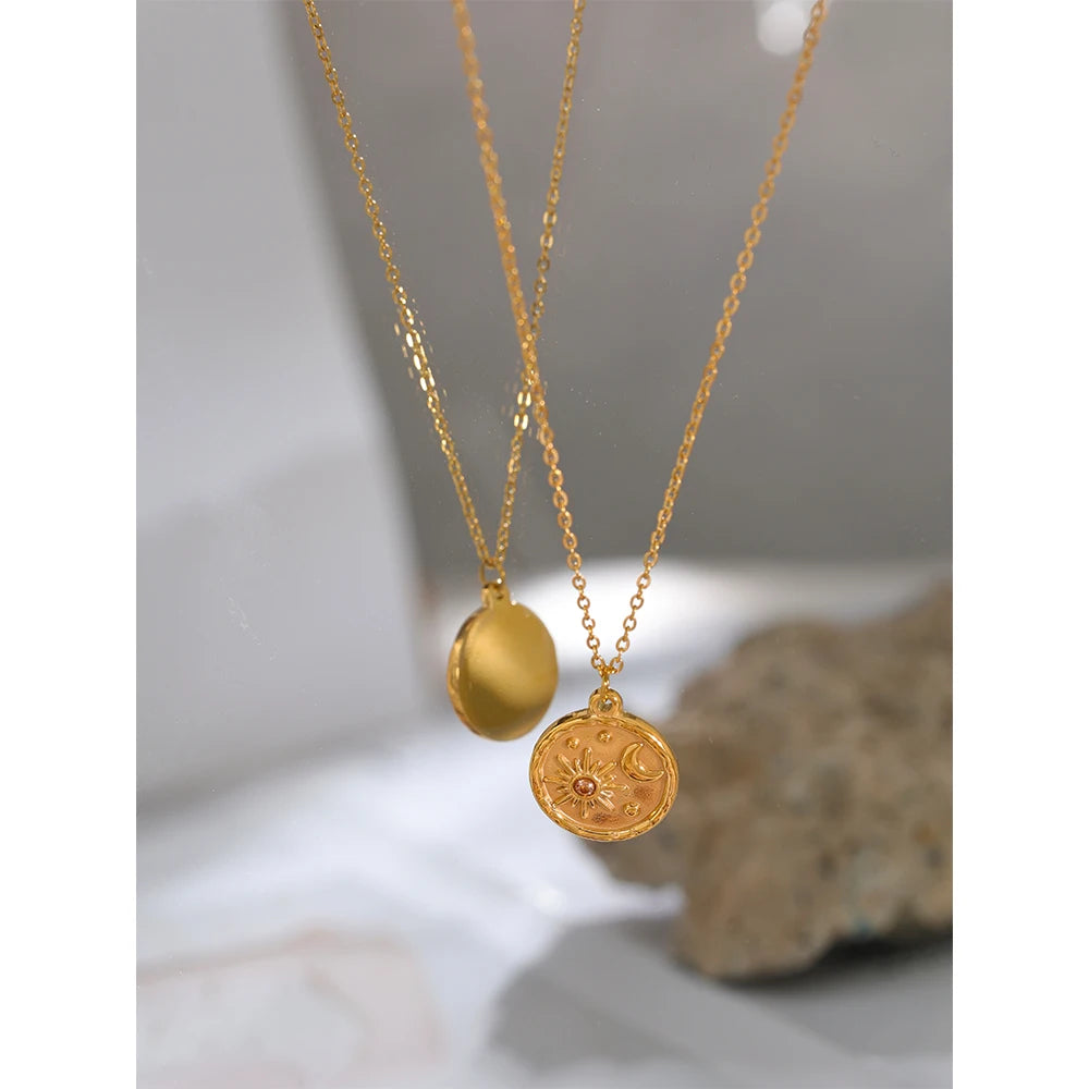 Gold Moon and Sun Celestial Pendant Necklace