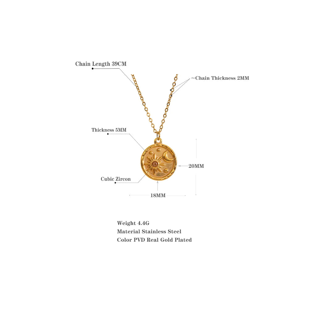 Gold Moon and Sun Celestial Pendant Necklace