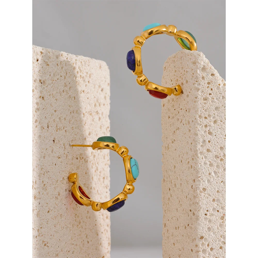 Gold Natural Stone Vintage  Earrings