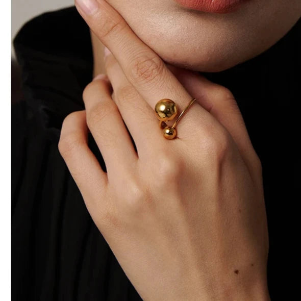 Gold Trendy Ball Resizable Statement Ring