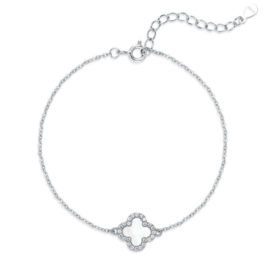 925 Sterling Silver Clover Iced Pearl Bracelet