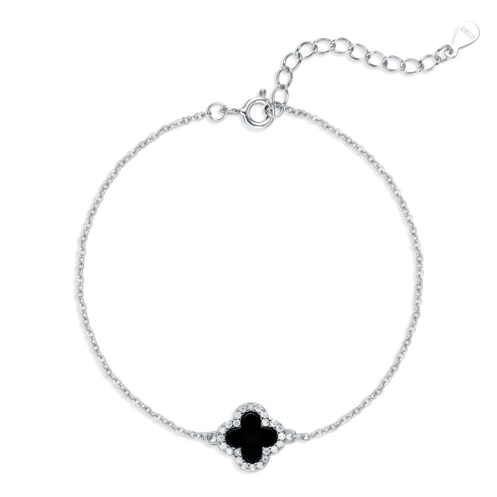 925 Sterling Silver Clover Iced Black Bracelet