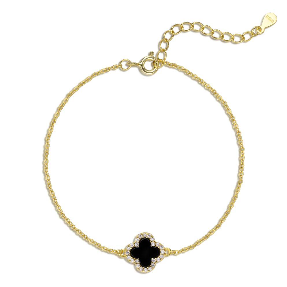 925 Sterling Silver Clover Iced Black Bracelet