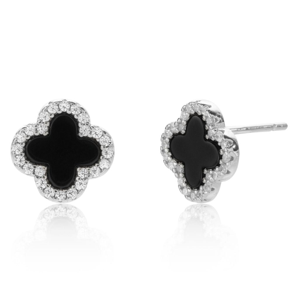 Sterling Silver Clover Iced Diamond Flash Cubic Zirconia Jewelry